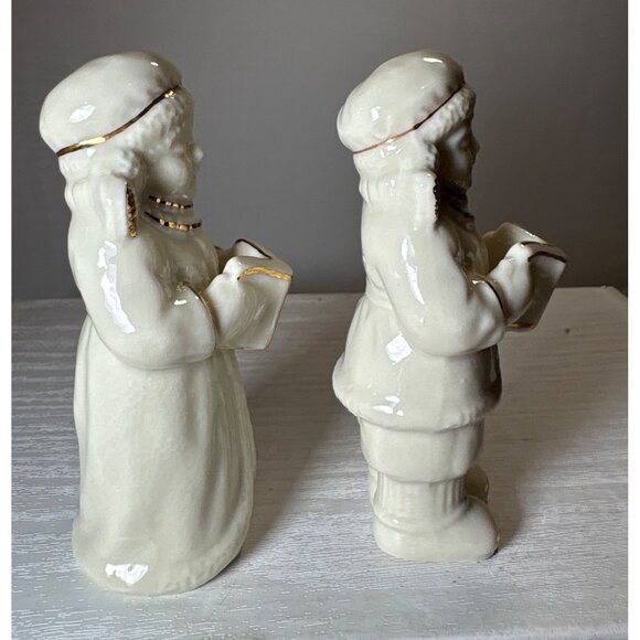 Vintage Ceramic Christmas Caroler Figurines  3 3/4" Gold Accents Set of 2 - Picture 6 of 8